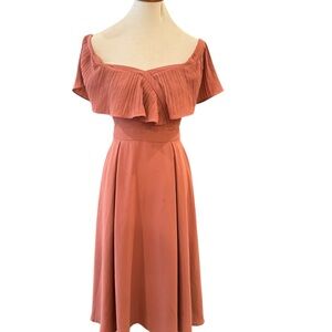 Rust Off-Shoulder midi fit and flair DM Dress Sz M